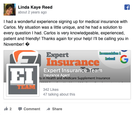 Review provided by client who signed up for insurance and talks about her pleasant experience
